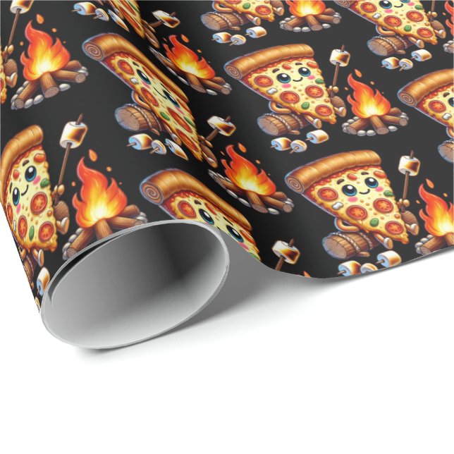 Cute tiled pizza bonfire eller camping party presentpapper (Rullad Hörn)