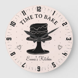 Cute Time to Bake Bakers Personlig Kitchen Stor Klocka