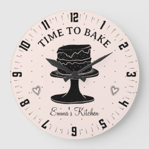 Cute Time to Bake Bakers Personlig Kitchen Stor Klocka