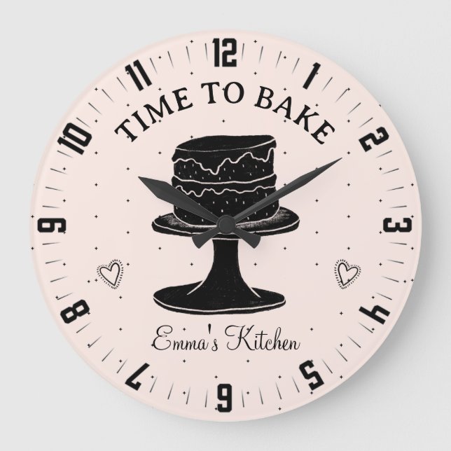 Cute Time to Bake Bakers Personlig Kitchen Stor Klocka (Framsida)