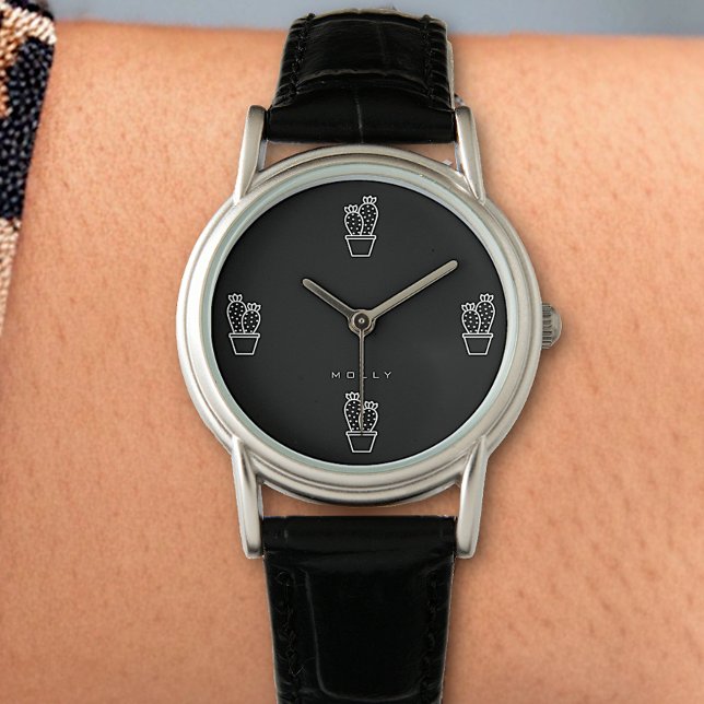 Cute Tiny Cactus Simple Plain Black Minimalist Armbandsur (Skapare uppladdad)