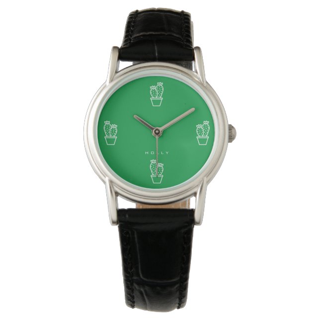 Cute Tiny Cactus Simple Plain Grönt Minimalist Armbandsur (Framsida)