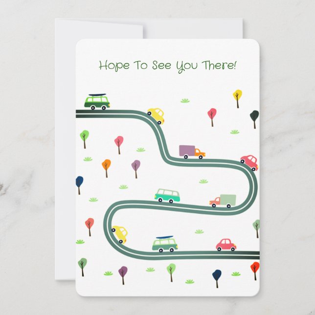 Cute Tiny Cars på väg Inbjudningar (Framsida)