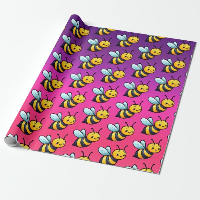 Cute Tiny Cartoon yellow bees pattern  Presentpapper (Utrullad)