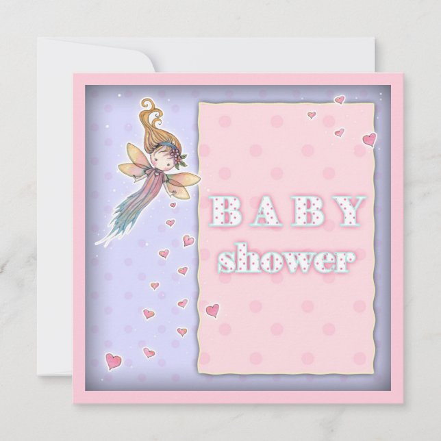 Cute Tiny Fairy and Hearts Girl Baby Shower Inbjud Inbjudningar (Framsida)