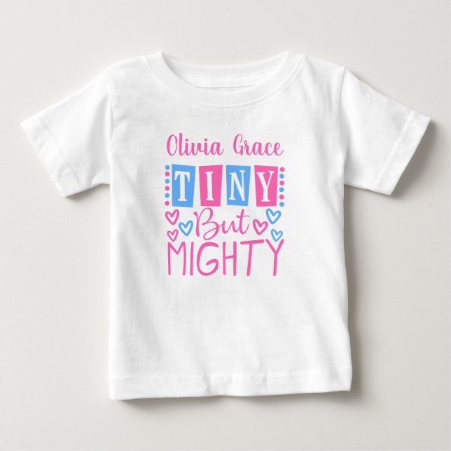 Cute Tiny men Mighty Personlig Rosa Blue Girl T Shirt (Framsida)