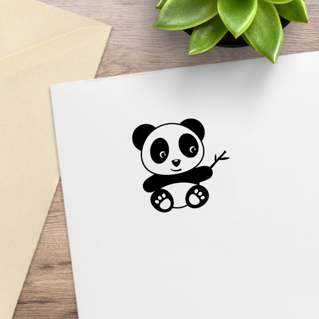 Cute Tiny Panda Holding a Bamboo Stick 1x1 Stämpel (Skapare uppladdad)