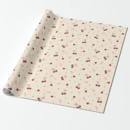 Cute Tiny Rosa Red Cherries Hearts Bows Cream Presentpapper