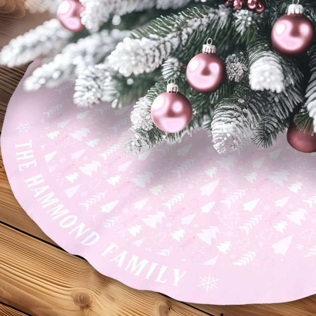 Cute Tiny Rosa Träd Family Namn Träd Skirt Julgransmatta Borstad Polyester (Cute Tiny Pink Trees Family Name Tree Skirt)