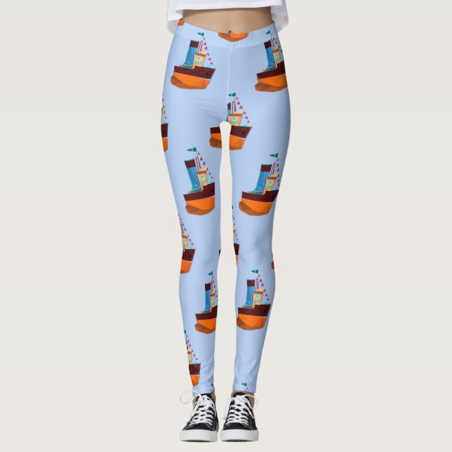Cute Tiny Tugboat ThunderCove  Leggings (Framsida)
