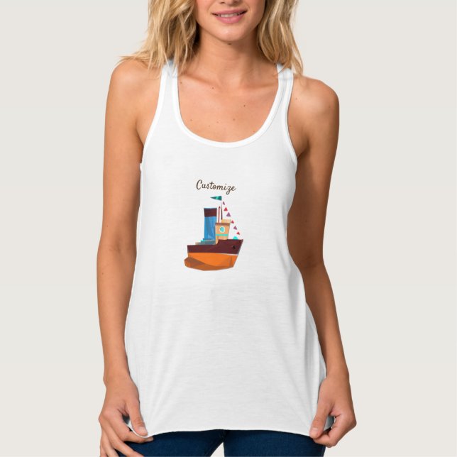 Cute Tiny Tugboat ThunderCove Linne Med Racerback (Framsida)