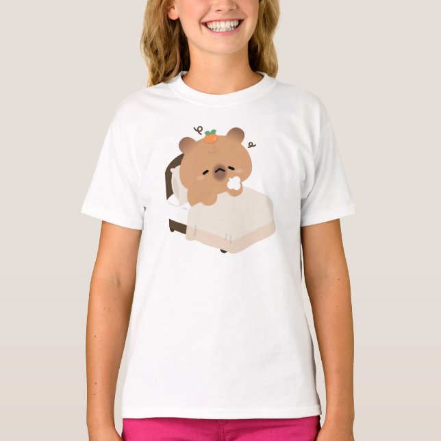 Cute Tired Capybara T Shirt (Framsida)