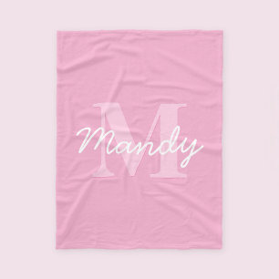 Cute Tittar kursiv Namn och monogram Rosa Fleecefilt
