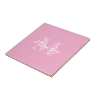 Cute Tittar kursiv Namn och monogram Rosa Kakelplatta