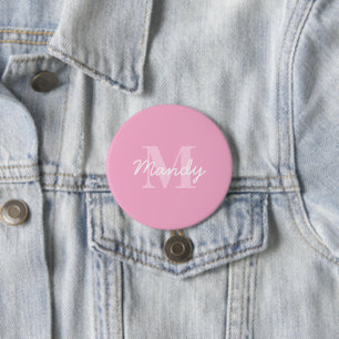 Cute Tittar kursiv Namn och monogram Rosa Knapp