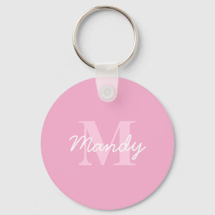 Cute Tittar kursiv Namn och monogram Rosa Nyckelring