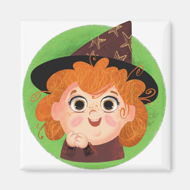 Cute-tjejen i en häxkostym magnet (Framsidan)