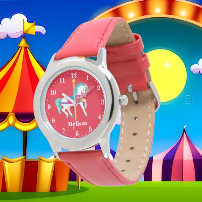 Cute tjejer carousel horse add namn armbandsur (Skapare uppladdad)