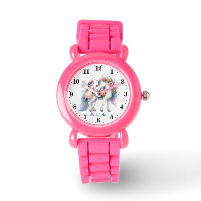 Cute tjejer fairy Unicorn add namn Armbandsur (Framsida)