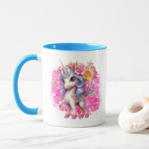 Cute-tjejer i encorn lägga till monogram kakaote mugg