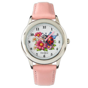 Cute tjejer ladybug älskare add namn armbandsur