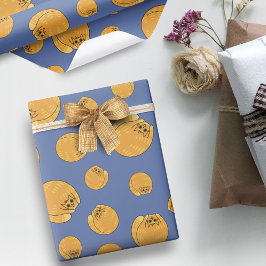 Cute Tjock Orange Cat Mönster Blue Presentpapper