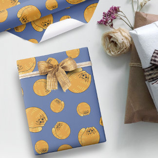 Cute Tjock Orange Cat Mönster Blue Presentpapper