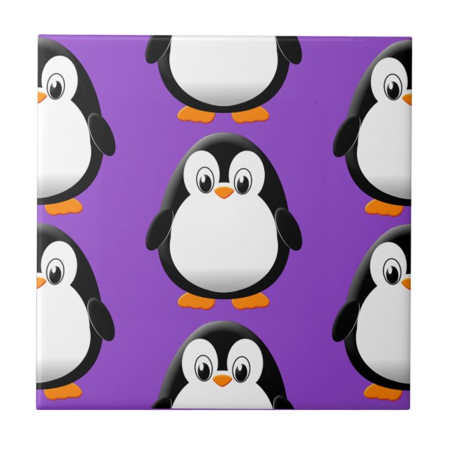 Cute Tjock Penguin över hela Lilan Skriv ut Kakelplatta (Framsidan)