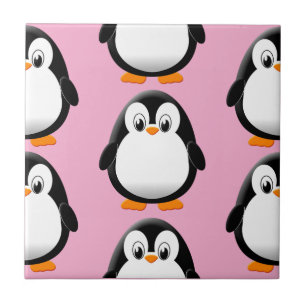 Cute Tjock Penguin över hela Rosan Skriv ut Kakelplatta