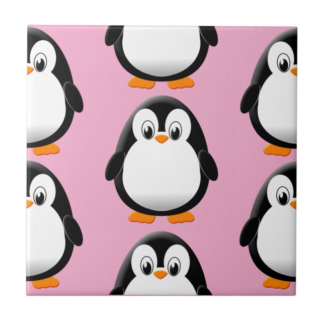Cute Tjock Penguin över hela Rosan Skriv ut Kakelplatta (Framsidan)