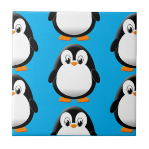 Cute Tjock Penguin över hela Skriv ut blått Kakelplatta