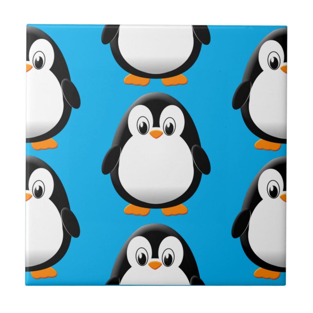 Cute Tjock Penguin över hela Skriv ut blått Kakelplatta (Framsidan)