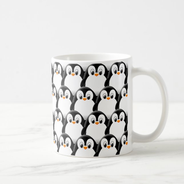 Cute Tjock Penguin över Mönster Kaffemugg (Höger)