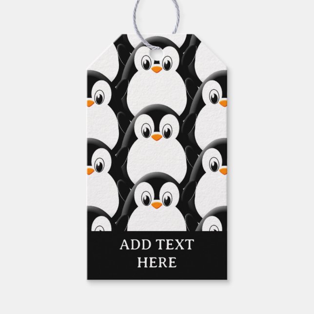 Cute Tjock Penguin över Mönster Presentetikett (Framsidan)