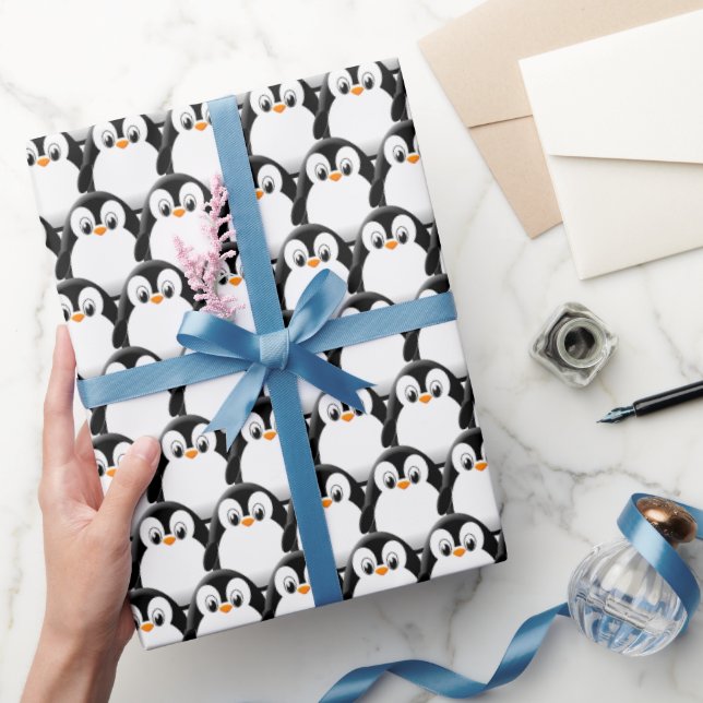 Cute Tjock Penguin över Mönster Presentpapper (Gifting)
