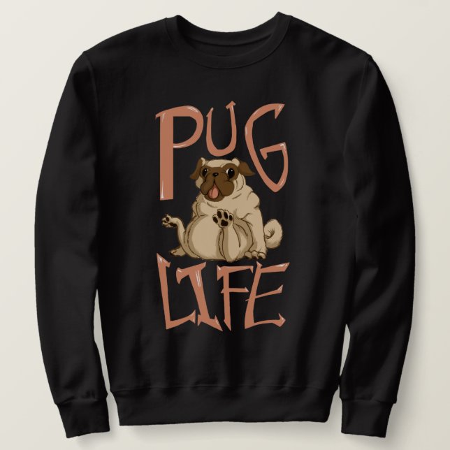 Cute Tjock Pug Lång Ärmad Tröja (Design framsida)