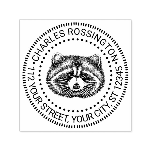 Cute Tjock Raccoon Ansikte Namn Returadress Självfärgande Stämpel (Design)