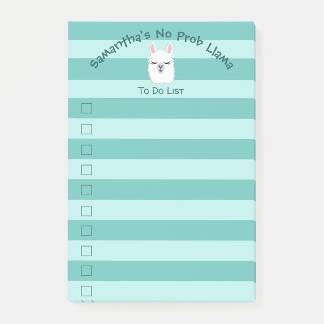 Cute to Do List Cute Llama Aqua Pastel Lining Post-it Block (Framsida)