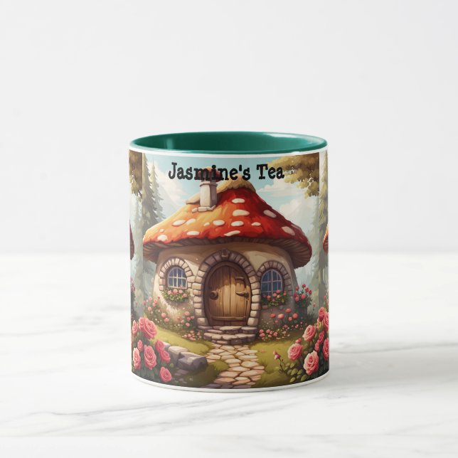 Cute toadstool Fairy house med redigerbar namn Mugg (Center)