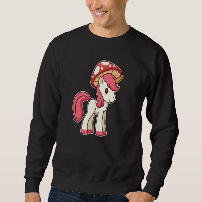 Cute Toadstool Unicorn with Mushroom Hat Lång Ärmad Tröja (Framsida)