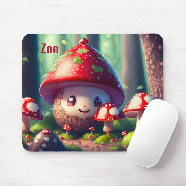 Cute toadstools i lycka till i skogen musmatta (Med mus)