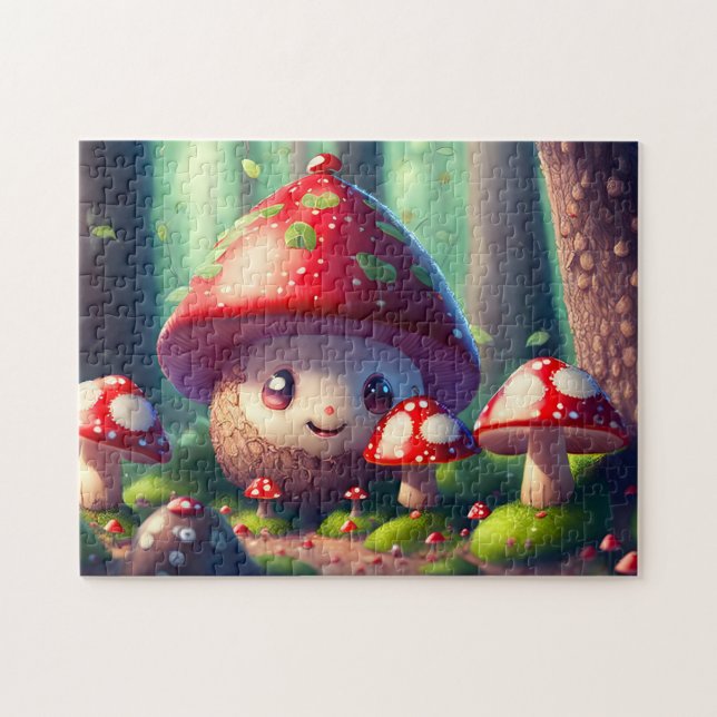Cute toadstools i lycka till pussel (Horisontell)