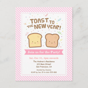 Cute Toast till nyår Pun Confetti Party Inbjudningar