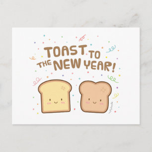 Cute Toast till nyåret Pun Humor Hälsning Helg Vykort