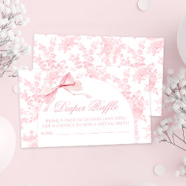 Cute Toile Rosa Bow Flicka Shower Diaper Raffle Tilläggskort