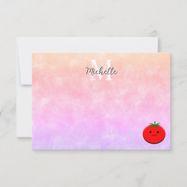 Cute Tomato Watercolor Personalized Monogram Anteckningskort (Framsida)