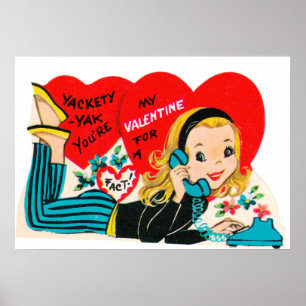 Cute tonåring vintage för flickretro Valentine pos Poster