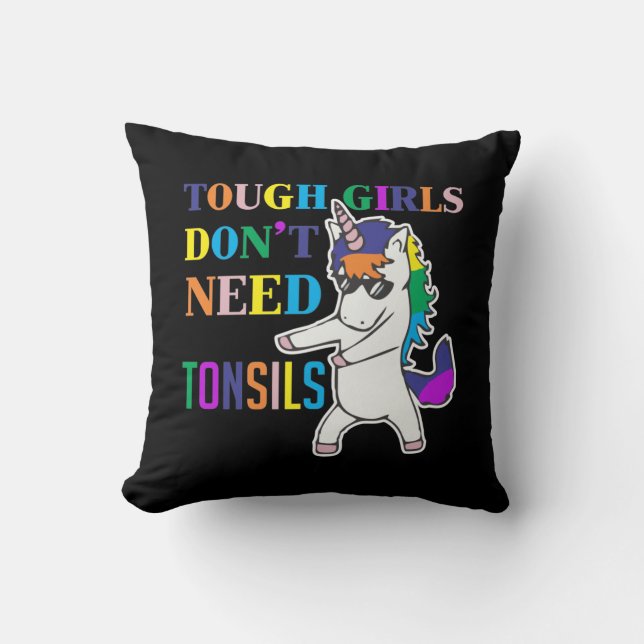 Cute Tonsil Removal Surgery Unicorn Girl Recovery Kudde (Framsida)