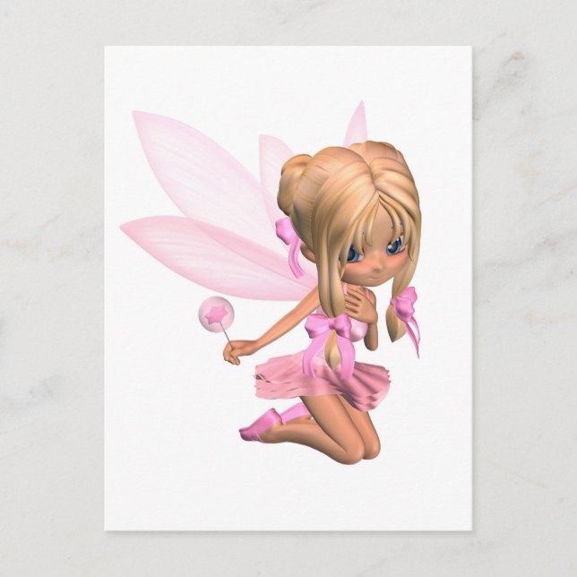 Cute Toon Ballerina Fairy in Rosa - nig Vykort (Framsida)