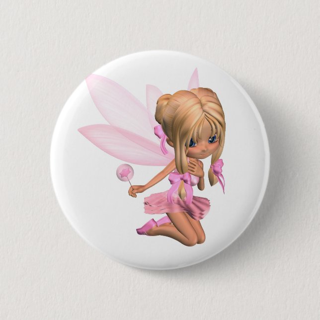 Cute Toon Ballerina Fairy vid Rosa - nig Knapp (Framsida)